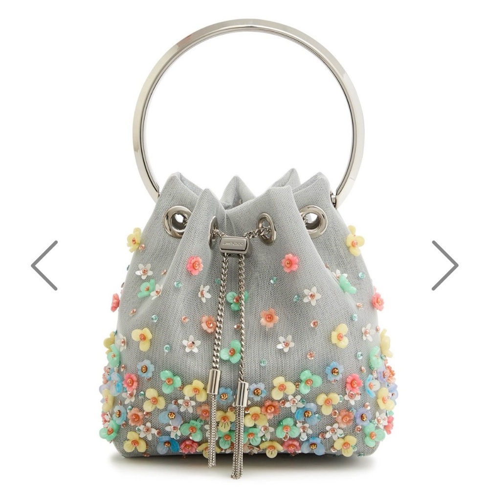 In Search of Jimmy Choo Gray Mini Bag with Floral Embellishments